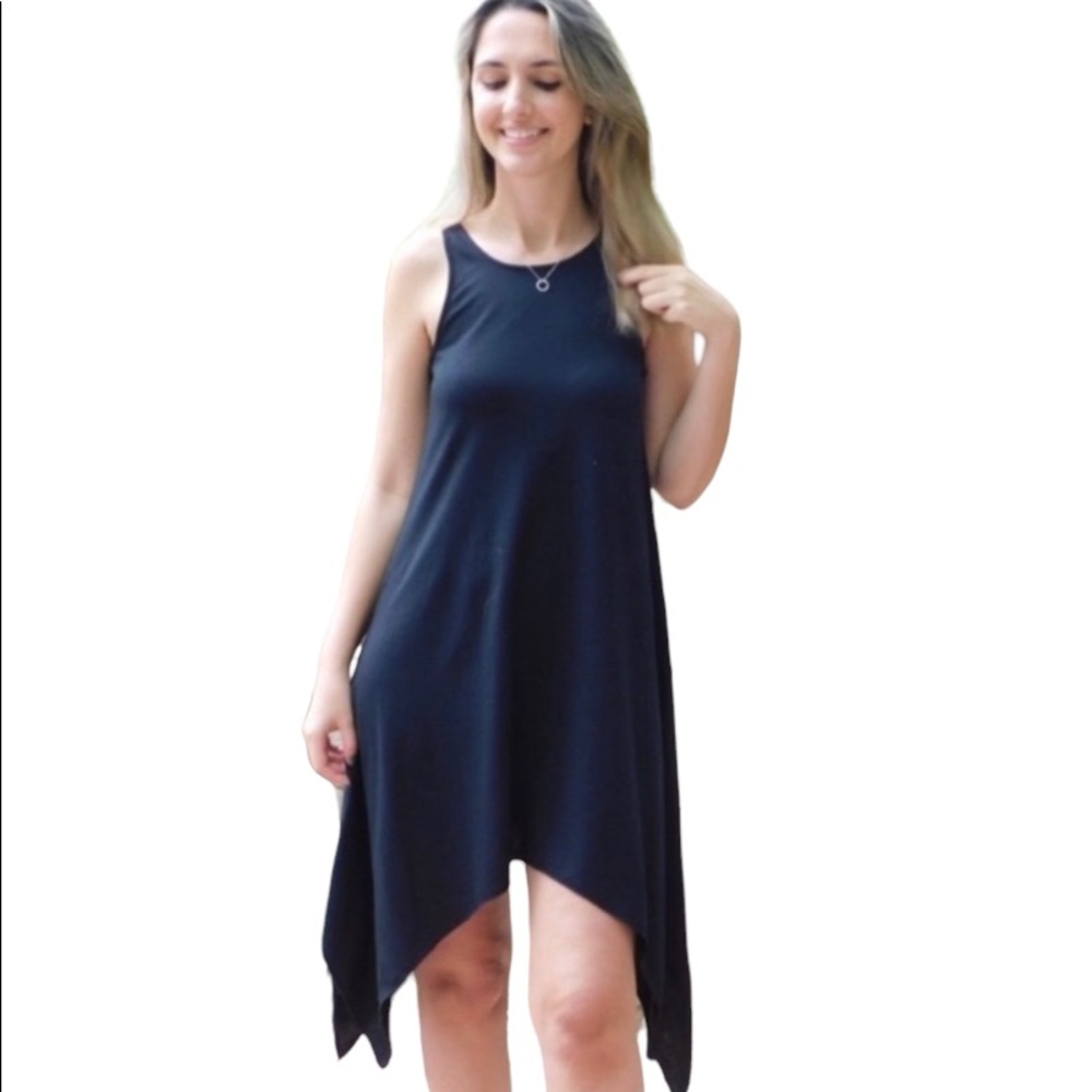 NEW  Small Black Sleeveless Handkerchief Hem Dress